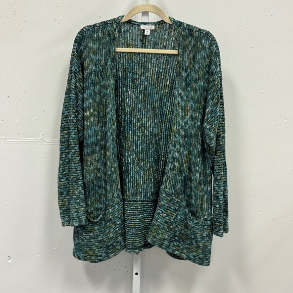 J. Jill Sweaters - J. Jill Green Space Dye Open Front Cardigan Sweater XL Petite Cotton Blend